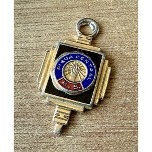Vintage Piqua Central High School Ohio Goldtone Metal Enamel Charm Torch Pendant